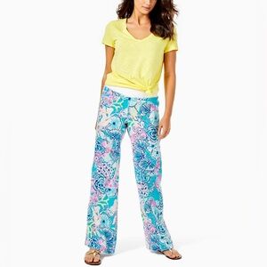 Lilly Pulitzer Floral 100% Linen Palazzo Pants Sz XS